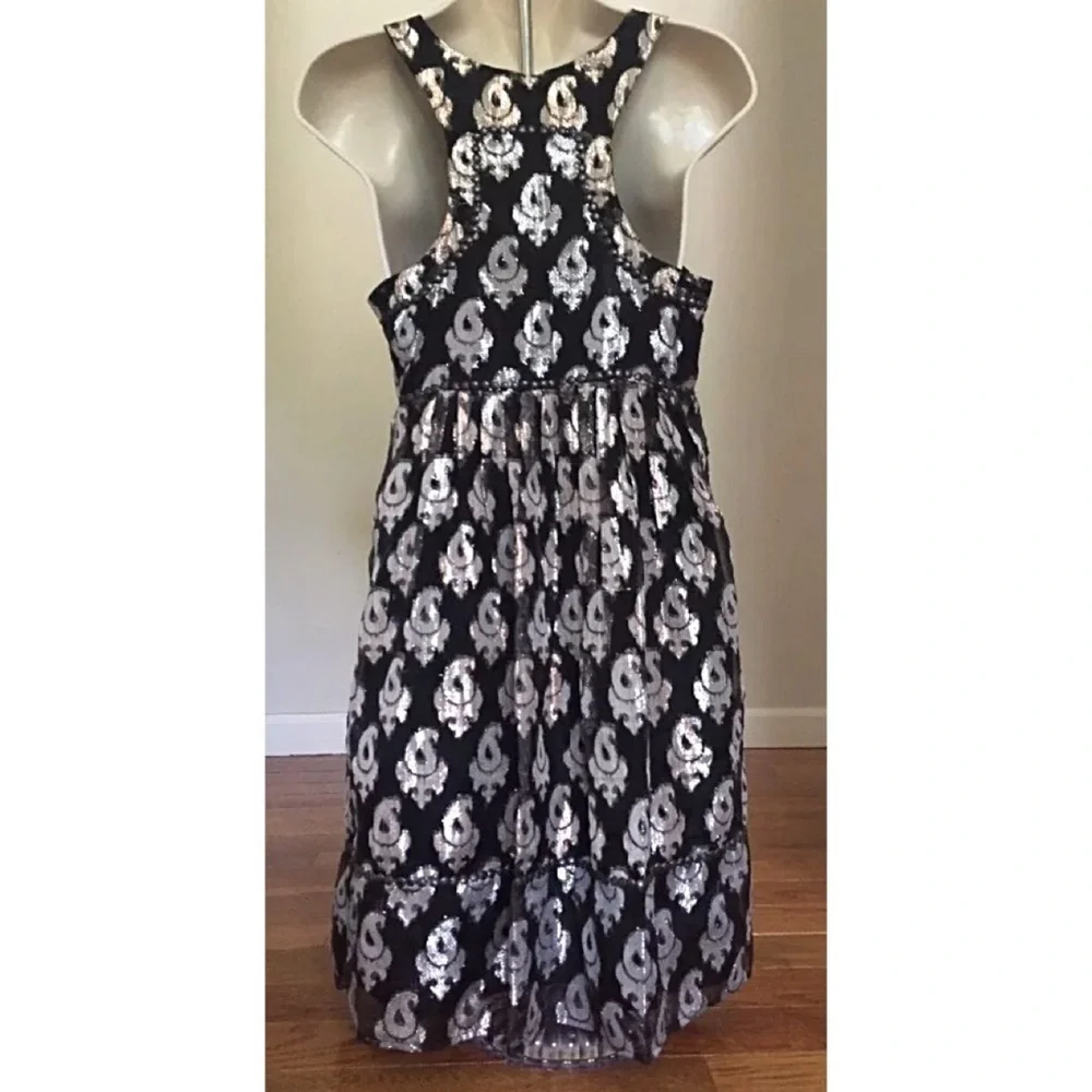 Free People Black & Metallic Paisley Racerback Dress – Size 4